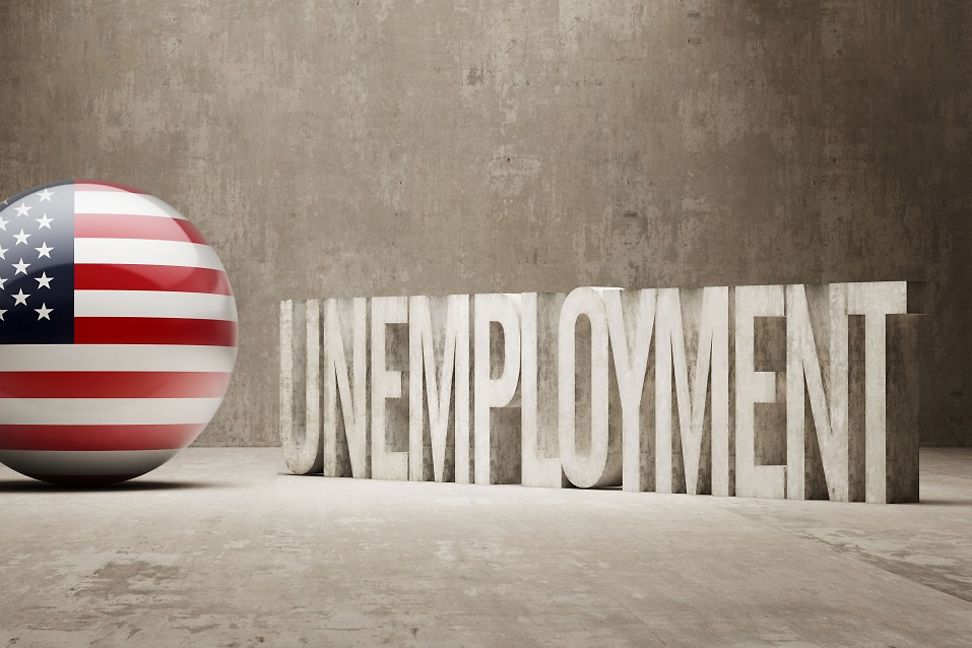 US flag with the word "unemployment"