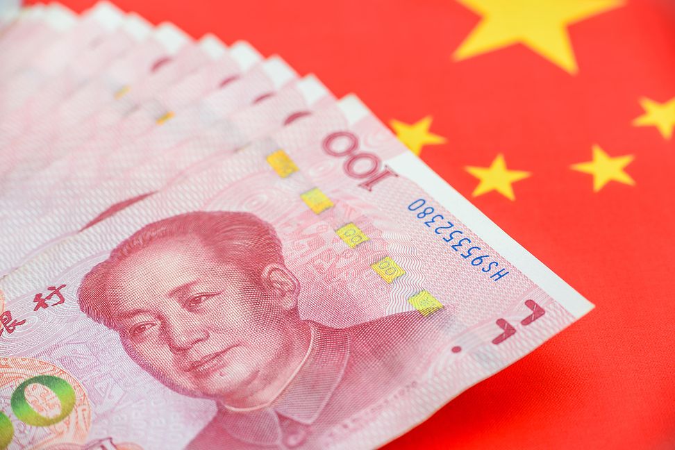 China Flagge und Geldscheine