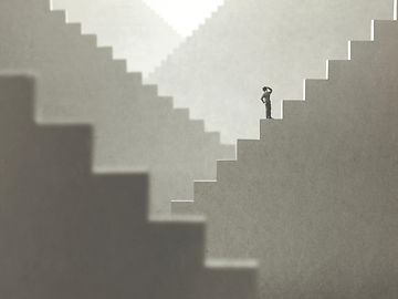 Surreal picture, man on stairs.