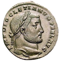 Coin with the likeness of Diocletian, the Roman Emperor Diocletian, whose efforts to fight inflation sparked a recession