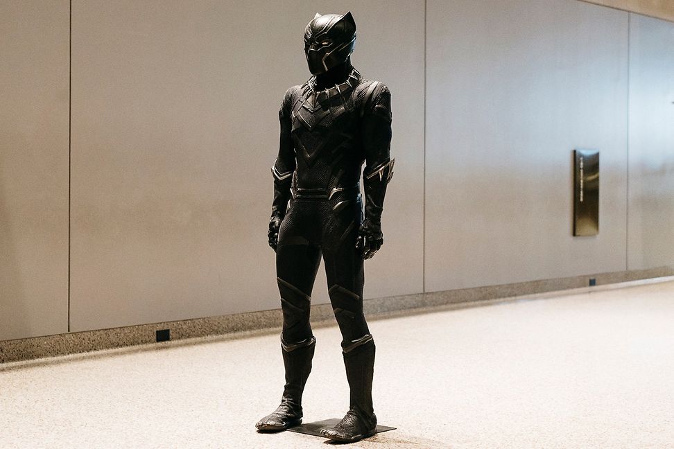 Das Kostüm für den Charakter T'Challa in Black Panther sieht aus wie ein Panther