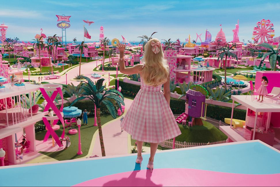 Barbie pictured in Barbie Land in the eponymous film by Warner Bros.