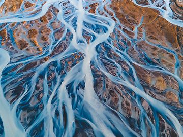 Bird's eye view of natural water and ice streams