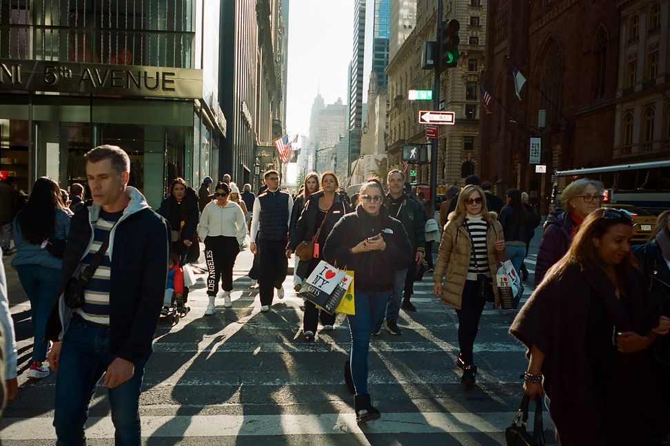 A high street full of pedestrians