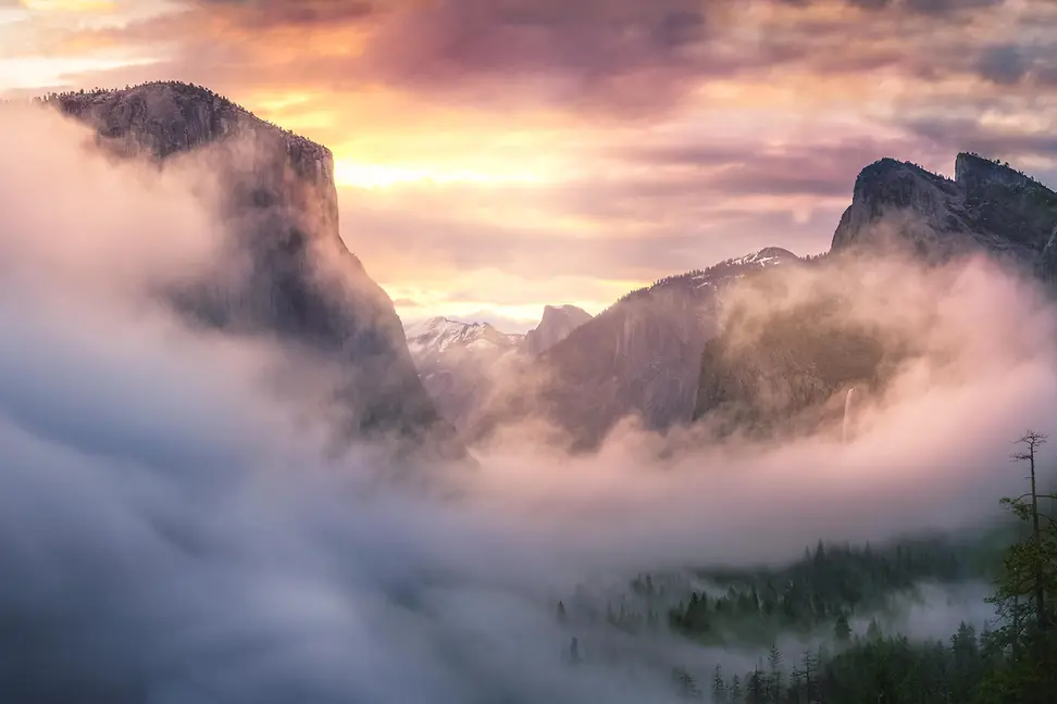 Mountain landscape with fog