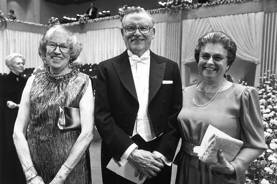 James Buchanan, economist, with wife Ann Bakke Buchanan and longstanding assistant Betty Tillman.