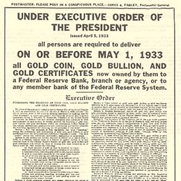 Executive order of the gold ban in the US.