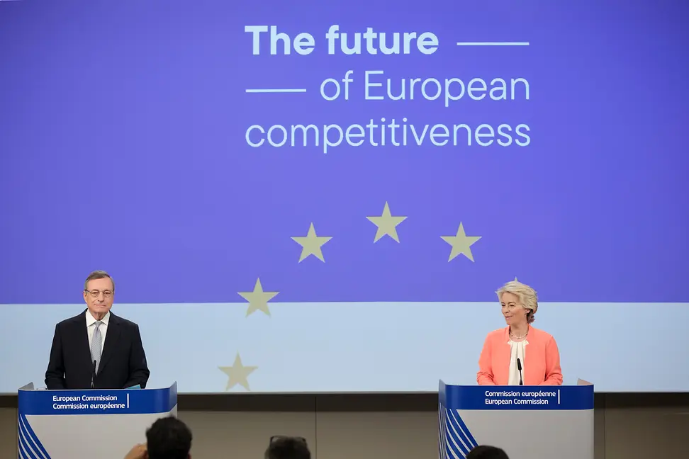 Mario Draghi, former European Central Bank President, and Ursula von der Leyen, President of the European Commission