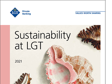 L'immagine di copertina del rapporto sulla sostenibilità di LGT con le conchiglie nella sabbia